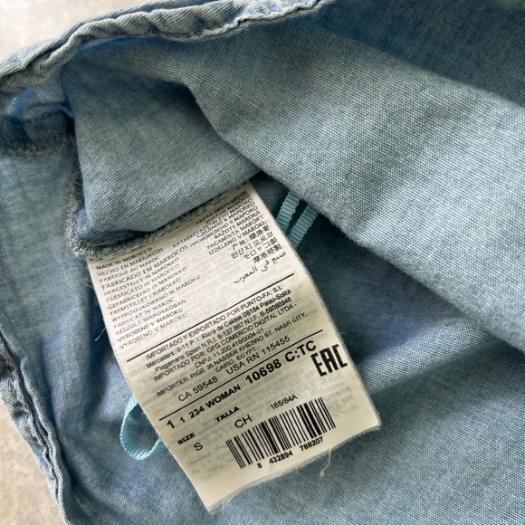 Mango Denim Pearl Ruffle Button Down Coquette Off the Shoulder Tank Top Size XS - Picture 6 of 7